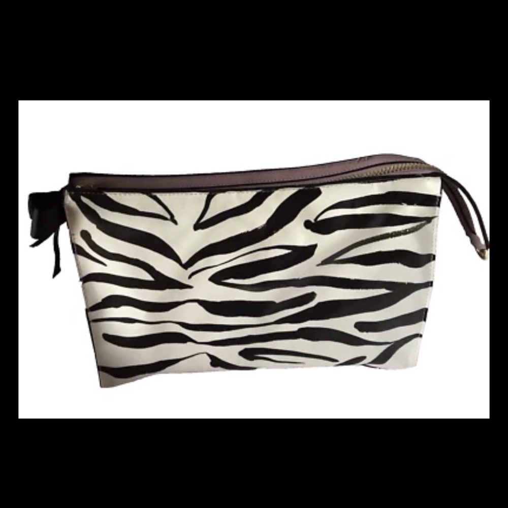 Trish McEvoy Large Travel Makeup Bag Zebra Print Vegan Leather